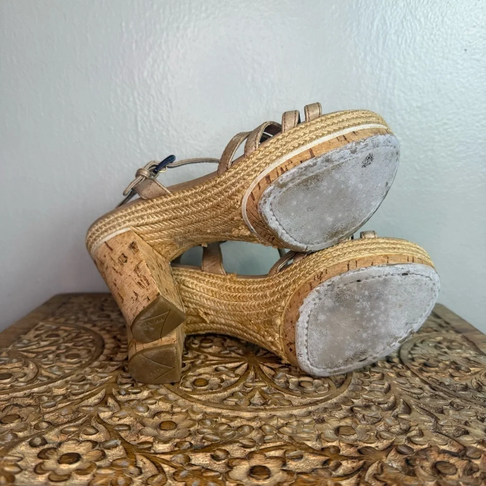 Prada Women's Leather Espadrille Cork Platform Sandals Sz 36